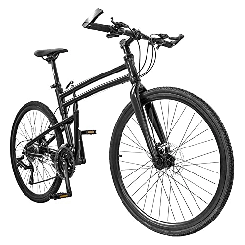 Folding Bike : QILIYING Cruiser Bike 24, 26 Inch Folding Road Bike Ultra-Light Aluminum Alloy Flat-Handle Variable Speed Adult Male And Female Student Racing (Color : Black, Size : 24)
