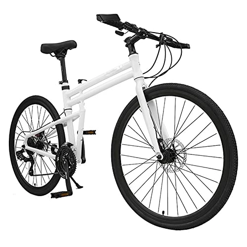 Folding Bike : QILIYING Cruiser Bike 24, 26 Inch Folding Road Bike Ultra-Light Aluminum Alloy Flat-Handle Variable Speed Adult Male And Female Student Racing (Color : White, Size : 24)