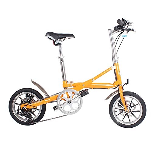 Folding Bike : Qinmo 14-inch folding bicycle aluminum alloy 7-speed lightweight bike Can be pushed away after folding aluminum bicycle (Color : Orange Single speed)
