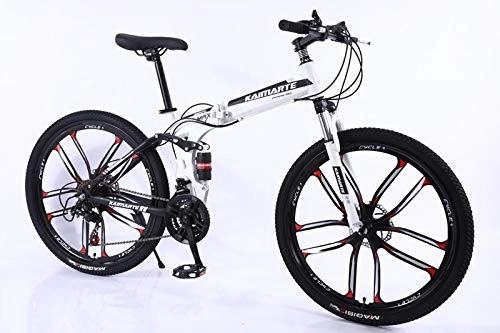 Folding Bike : Qinmo 30 speed folding bicycle mountain bike 24 and 26 inch knife High carbon steel double disc brake adult exercise mountain bicycle (Color : 10 knife wheel White, Size : 24 inch)