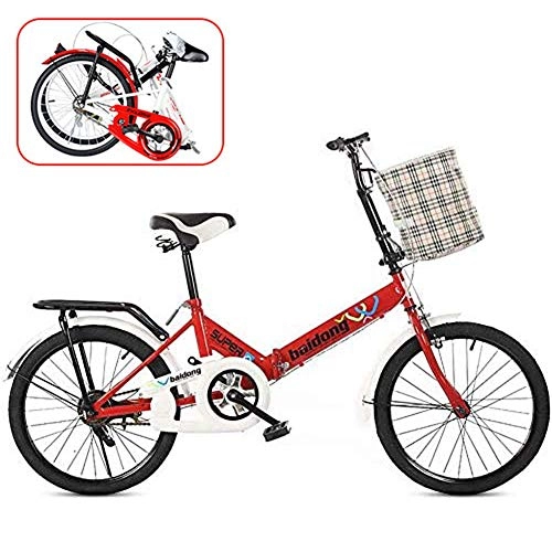 Folding Bike : QINYUP 16-Inch 20-Inch Folding Bicycle, Adult Student'S Bicycle Can Be Used By Working People To Work and Go Out To Play, Red, 16in