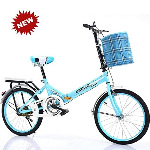 Folding Bike : QINYUP 20 Inch Folding Bicycle Women'S Light Work Adult Adult Ultra Light Variable Speed Portable Adult Small Student Male Bicycle Folding Carrier Bicycle Bike, Blue