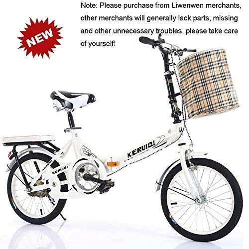 Folding Bike : QINYUP 20 Inch Folding Bicycle Women'S Light Work Adult Adult Ultra Light Variable Speed Portable Adult Small Student Male Bicycle Folding Carrier Bicycle Bike, White