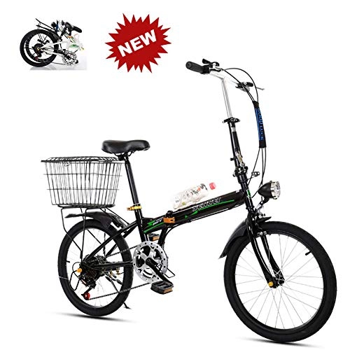 Folding Bike : QINYUP 20 Inch Folding Variable Speed Bicycle Female Male Adult Student Ultra Light Portable Folding Leisure Bicycle, Black