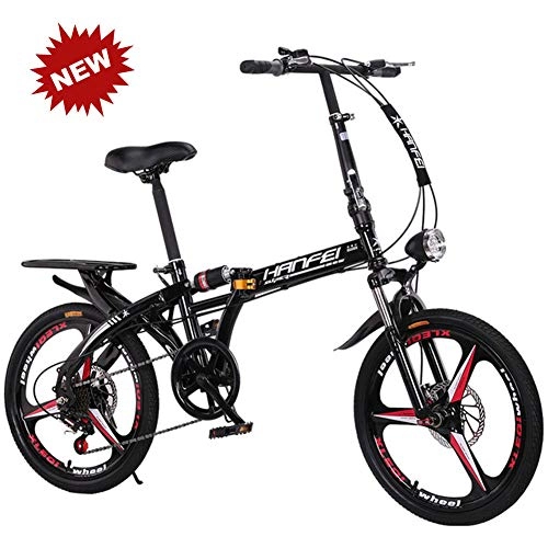 Folding Bike : QINYUP Folding Bicycle Variable Speed Disc Brake Can Be Used By Adults And Men and Women Lightweight Student Portable with Small Bicycle, Black, 20 inches