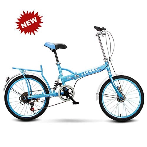 Folding Bike : QINYUP Folding Bike 20 Inch Adult Men and Women Portable Commuter Variable Speed Bicycle Can Be Used To Go To Work, Blue, 16 inches