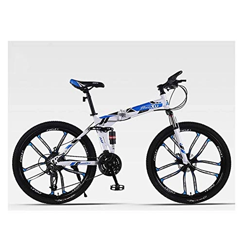 Folding Bike : Qj Mountain Bike 26 Inch 10 Spoke Wheels 21 Speed Shift High-Carbon Steel Frame Mountain Bike Mountain Bicycle, Blue