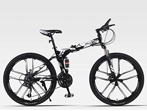 Folding Bike : Qj Mountain Bike 27 Speed Steel Frame 26 Inches Dual Suspension Folding Bike, Black White