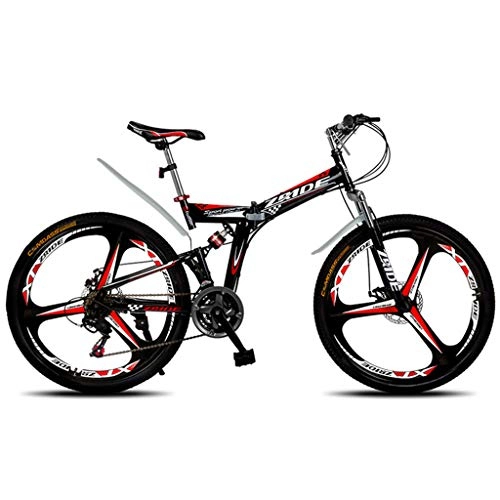 Folding Bike : Qj Mountain Bike Bicycle 30 Speed MTB 26 Inches Dual Suspension Folding Bike, Black