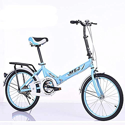 Folding Bike : QMMCK 20-inch Folding Bicycle, with A Value-added Gift Bag, Canvas Basket, Rear Seat, Car Bell, Tail Light, Installation Tools, Car Lock, Pump, Suitable for School and Work People (4)