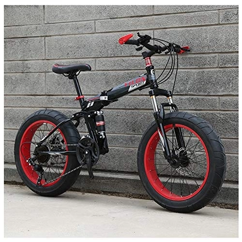 Folding Bike : QMMD 20-Inch Mountain Bikes, Kids Folding Bicycle, Fat Tire Anti-Slip Bikes, 21-24-27-Speed Drivetrain Dual-Suspension Mountain Bike, Dual Disc Brake Bike, C Spokes, 24 speed