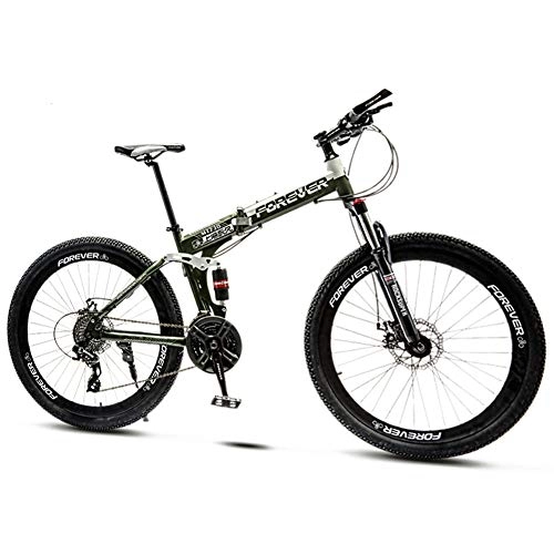 Folding Bike : QMMD 24-Inch Mountain Bikes, Adult Folding Dual-Suspension Mountain Bike, Mens 21-24-27-30-Speed Mountain Trail Bike, Womens Road Anti-Slip Bikes, Bicycle, Cyan Spokes, 30 speed