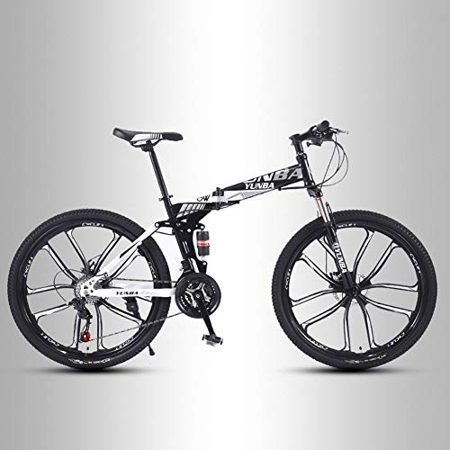 Folding Bike : QMMD 24-Inch Mountain Bikes, Folding Dual-Suspension Mountain Bike, Mens Dual Disc Brake All Terrain Mountain Bike, Women High-carbon Steel Anti-Slip Bikes, B 10 Spoke, 27 speed