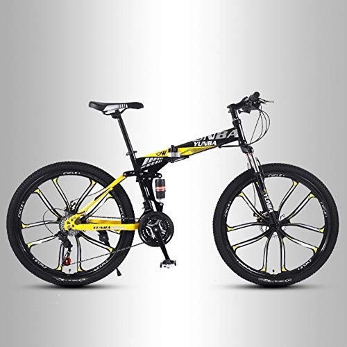 Folding Bike : QMMD 24-Inch Mountain Bikes, Folding Dual-Suspension Mountain Bike, Mens Dual Disc Brake All Terrain Mountain Bike, Women High-carbon Steel Anti-Slip Bikes, D 10 Spoke, 21 speed