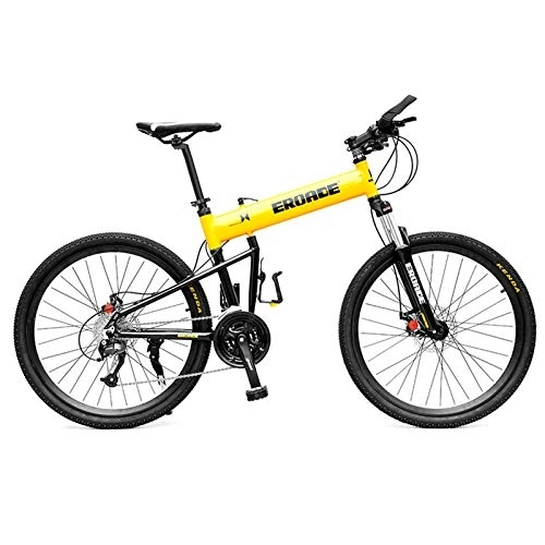Folding Bike : QMMD 26-Inch / 29-Inch Mountain Bikes, Men's Foldable Frame Bicycle, Adult Aluminum Frame Mountain Trail Bike, 24-27-30-Speed Hardtail Mountain Bike, Anti-Slip Bikes, 29Inch yellow, 30 speed