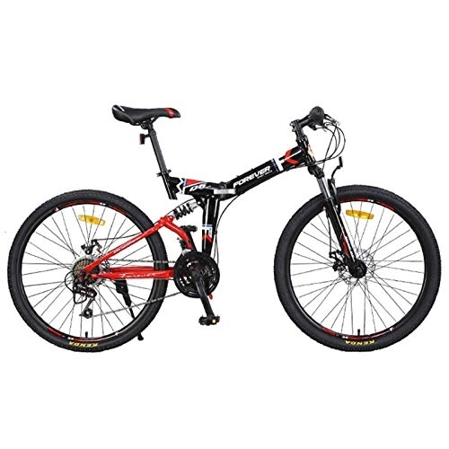 Folding Bike : QMMD Adult Mountain Bikes, 26-Inch Foldable Frame Hardtail Mountain Bike, Full Suspension, Men's High-carbon Steel Mountain Trail Bike, All Terrain Mountain Bike, 26 inch Red, 24 speed