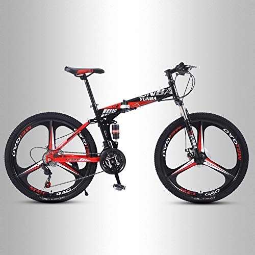Folding Bike : QMMD Foldable Frame Mountain Bikes, 24-Inch Dual Suspension Bicycle, Adult Dual Disc Brake High-carbon Steel Mountain Trail Bike, 21-24-27-Speed Anti-Slip Bikes, A 3 Spoke, 21 speed