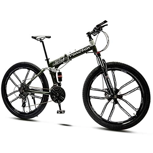 Folding Bike : QMMD Folding Mountain Bikes, 24-Inch Full Suspension Bicycle, Adult Mountain Trail Bike with Dual Disc Brake, 21-24-27-30- Speeds Anti-Slip Bikes, Bikes, Cyan 10 Spoke, 30 speed