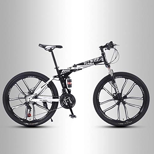 Folding Bike : QMMD MensMountain Bikes, 26-Inch Foldable Frame Bicycle, Dual Suspension, High-carbon Steel Mountain Trail Bike, Adult Dual Disc Brake All Terrain Mountain Bike, B 10 Spoke, 21 speed