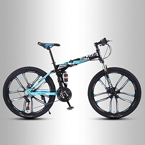 Folding Bike : QMMD MensMountain Bikes, 26-Inch Foldable Frame Bicycle, Dual Suspension, High-carbon Steel Mountain Trail Bike, Adult Dual Disc Brake All Terrain Mountain Bike, C 10 Spoke, 21 speed
