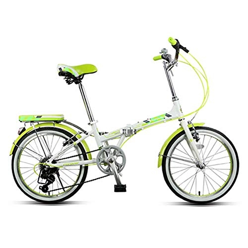 Folding Bike : Qnlly Folding Bicycle 20inch Fat Tire Bike Dual V Brake Al Alloy Frame City Bikes for Men Women 7 Speed 20in Students Cycles, Green