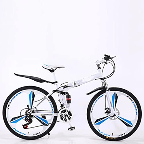 Folding Bike : QQCY Folding Bike Foldable Bicycle 21-24 Speed Carbon Steel 24-26inch Full Suspension Mountain Bicycle, Rear Carry Rack, Front And Rear Fenders, Double Disc Brake (Color : White 21 speed / 26 inches)