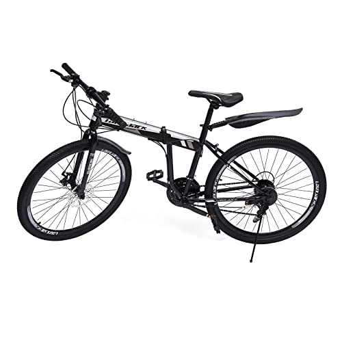 Folding Bike : QRANSEUYXY 26 inch Mountainbike, Folding Road Bike with 21 Speed Disc Brakes Carbon Steel Lockable Fork Men and Women, for Daily, Work, Mountains Touring and Outdoor Riding