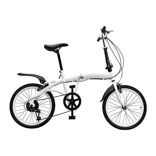 Folding Bike : Quiltern 20-inch ultra-light and stylish folding bike, outdoor sports city bike with height-adjustable seat with tool-free clip-on assembly for unisex adults (white)