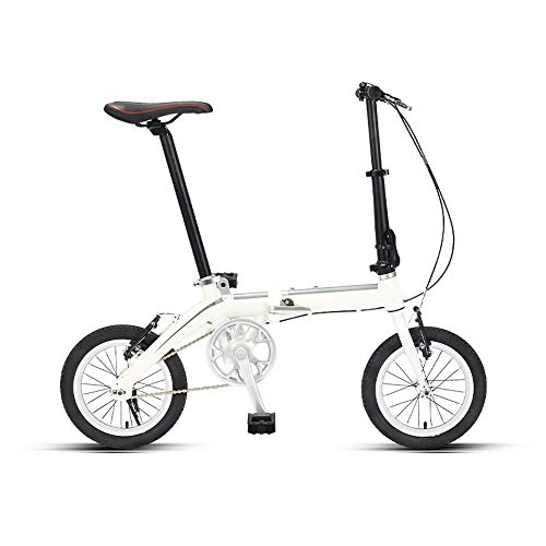 Folding Bike : QuXiaoMo Folding Bicycle, 14-inch Ultra-light, Portable And Fast Folding Commuter Aluminum Pedal Bicycle For Men And Women Commute (Color : White)