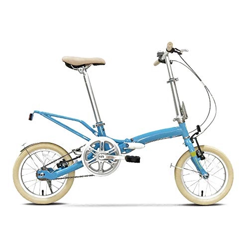 Folding Bike : QuXiaoMo Folding Bicycle, Male And Female Style Adult Student Lightweight High-carbon Steel Bicycle, 14-inch Wheels, V Brake Commute (Color : Blue)