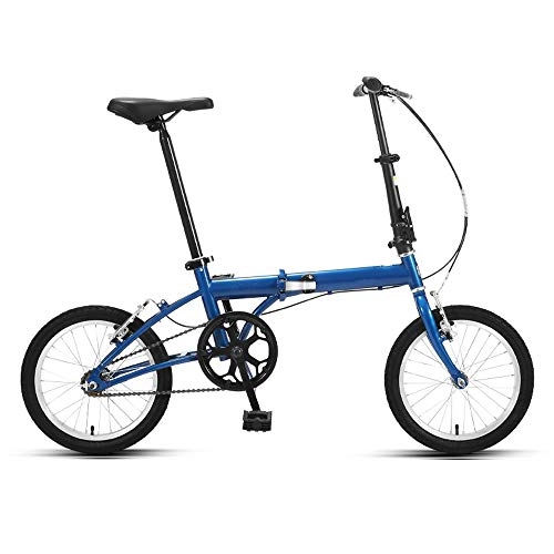 Folding Bike : QuXiaoMo Folding Bicycle, Men's And Women's Ultra-light Portable Small 16-inch High-carbon Steel Bicycle Commute (Color : Blue)