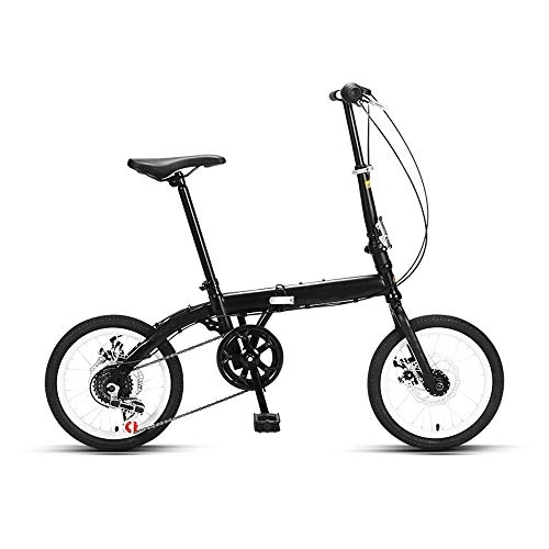 Folding Bike : QuXiaoMo Folding Bicycle, Ultra-light Portable Small Variable Speed Leisure Bicycle For Male And Female Adult Students, 6-speed, 16-inch Commute (Color : Black)