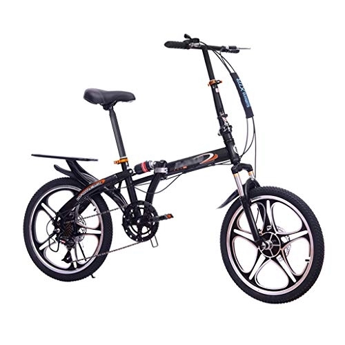 Folding Bike : QWASZ Adult Folding Bicycle, High Carbon Steel Portable Variable Speed Bike, 7-Speed Bicycle Damping Dual Disc Brakes City Bicycle - 16 / 20inch