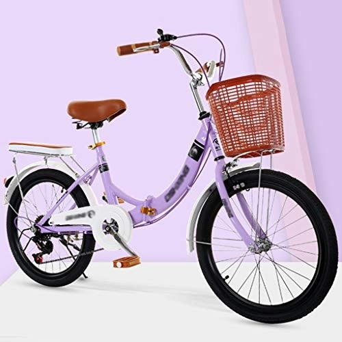 Folding Bike : QWASZ Lightweight Folding Bicycle High-Carbon Steel Speed Gears Bicycle with Rear Lights and Car Basket Portable Student Comfort Folding Bike