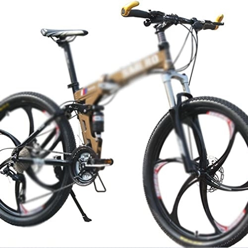 Folding Bike : QYTECzxc Mens Bicycle 26 Inch Folding Bicycle 3x9 Speed Mountain Bike with Full Suspension (Color : Black Yellow, Size : 27_26*17(165-175CM))