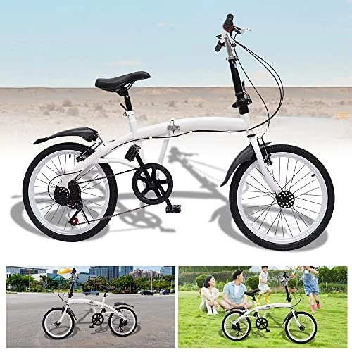 Folding Bike : RainWeel Folding Bicycle For Adults 20" 7 Speed Folding Bike Gear Lever Double V Brakes Folding City Bike, Seat And Handlebar Adjustable