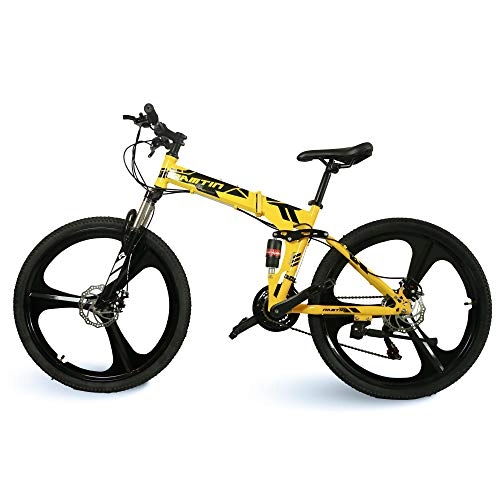 Folding Bike : Ramtin Bike Yellow Folding 3 Spoke Alloy Rim Mountain Bicycle