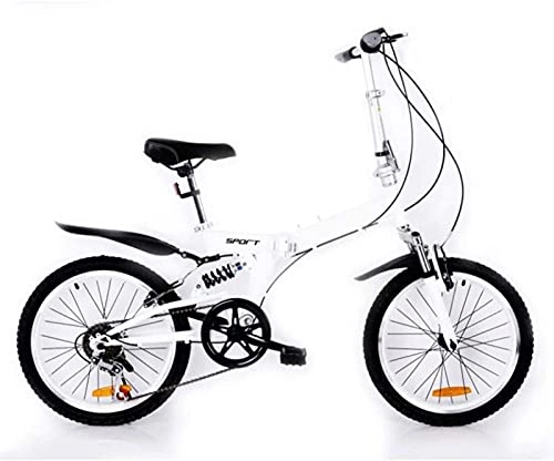 Folding Bike : RDJSHOP 20 Inch Folding Bikes 6 Speed Foldable Lightweight Bicycle Carbon Steel Frame, Double Suspension Adult Bike for Men Women Students and Urban Commuters, White