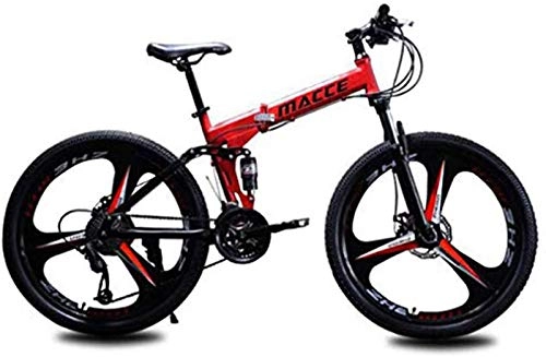 Folding Bike : RDJSHOP Folding Mountain Bike for Adults, 24 / 26 Inch Mountain Bike with Double Disc Brake 21 Speed Carbon Steel Frame MTB Bicycle with 3 Spoke Wheel, Red-24inch