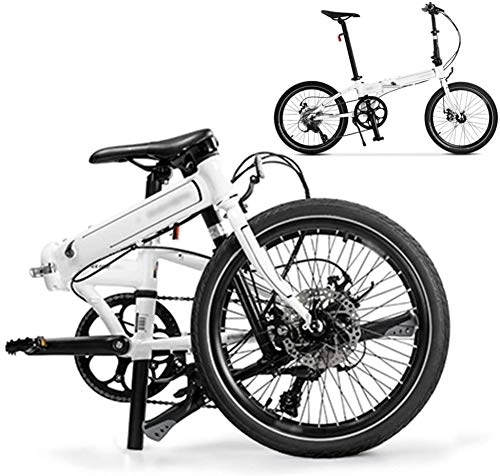 Folding Bike : RENXR 20" Foldable Bicycle 8-Speed Folding Mountain Bike, With Double Disc Brake, Unisex Lightweight Commuter Bike For Men / Women, White