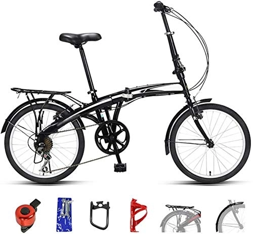 Folding Bike : RENXR 20Inch Mountain Bike Folding Bicycle 7-Speed Double Disc Brake Full Suspension Bicycle Off-Road Variable Speed Bikes for Men And Women, Black