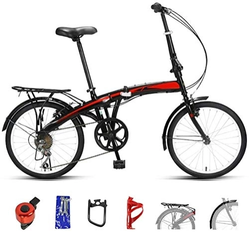 Folding Bike : RENXR 20Inch Mountain Bike Folding Bicycle 7-Speed Double Disc Brake Full Suspension Bicycle Off-Road Variable Speed Bikes for Men And Women, Red