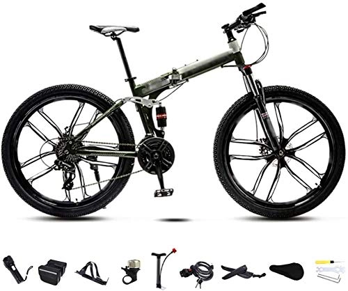 Folding Bike : RENXR 24-26" Foldable Bike MTB Bicycle Double Disc Brake Unisex Folding Commuter Bike Off-Road 30-Speed For Men And Women, White, 24