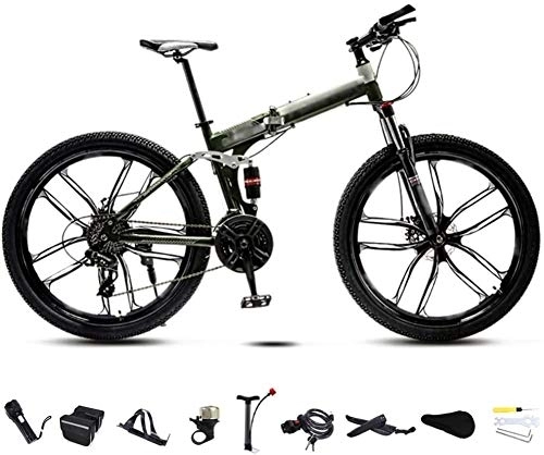 Folding Bike : RENXR 24-26" Foldable Bike MTB Bicycle Double Disc Brake Unisex Folding Commuter Bike Off-Road 30-Speed For Men And Women, White, 26