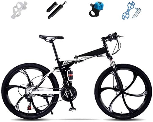 Folding Bike : RENXR 24-Inch Folding Bicycle Mountain Bike 27-Speed Zoom Double Disc Full Suspension Bicycle Lightweight Off-Road Variable Speed Women's / Adult / Student / Car Bike, Black