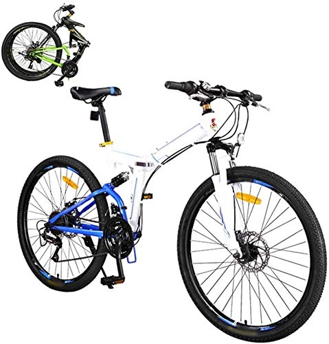 Folding Bike : RENXR 26" Foldable Bicycle 24-Speed Folding Mountain Bike, Unisex Lightweight Commuter Bike, Double Disc Brake, MTB Full Suspension Bicycle, B