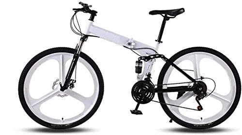 Folding Bike : RENXR 26 Inch Mountain Bikes, Folding High Carbon Steel Frame Variable Speed Double Shock Absorption Foldable Bicycle For People with A Height of 160-185Cm, White