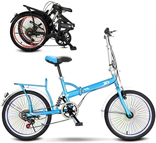 Folding Bike : RENXR City Commuter Bicycles FOLDING 20Inch Mountain Bike 6Speed, Fully Suspention, Unisex, Lightweight MTB Bike, Blue