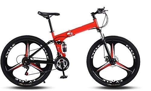Folding Bike : RENXR Foldable Bicycle Mountain Bikes, High Carbon Steel Frame Variable Speed Double Shock Absorption For People with A Height of 160-185Cm, 26 Inch, Red