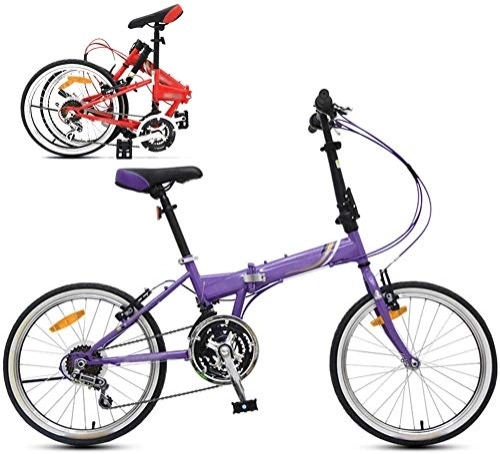 Folding Bike : RENXR Foldable Unisex Bike, 21-Speed Zoom 20-Inchcommuter Lightweight Folding Bicycle Shock Absorption Women's / Adult / Student / Car Bike, Purple